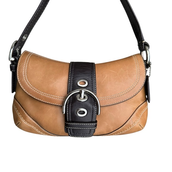 Coach Soho Vintage Leather Flap Shoulder Bag Tan Brown Y2K Handbag Mini Bag - Picture 4 of 17